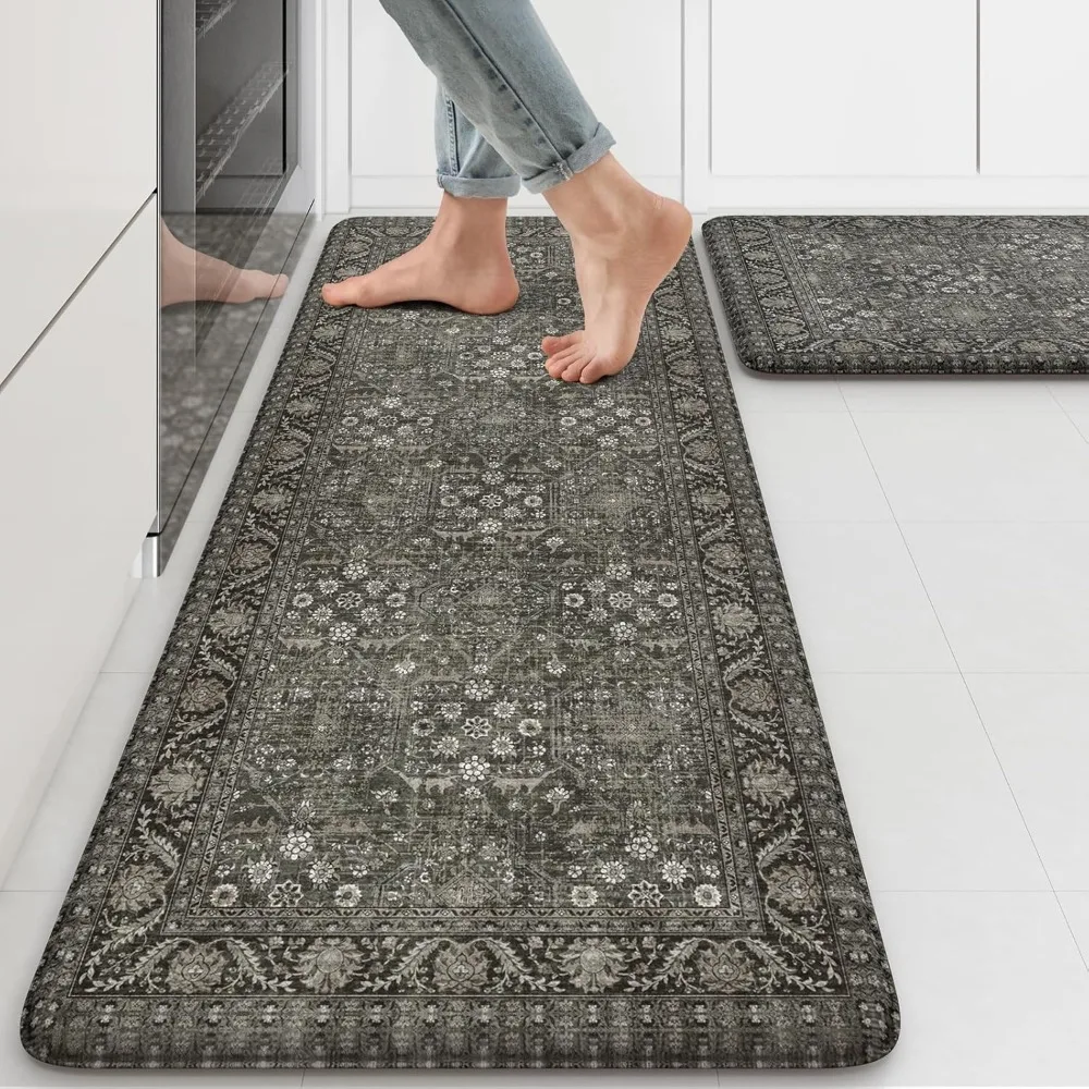 Anti Fatigue Kitchen Mat 2PCS,Waterproof Farmhouse Green Kitchen Rugs Non-Slip,Vintage Kitchen Mats for Floor,Cushioned Comfort