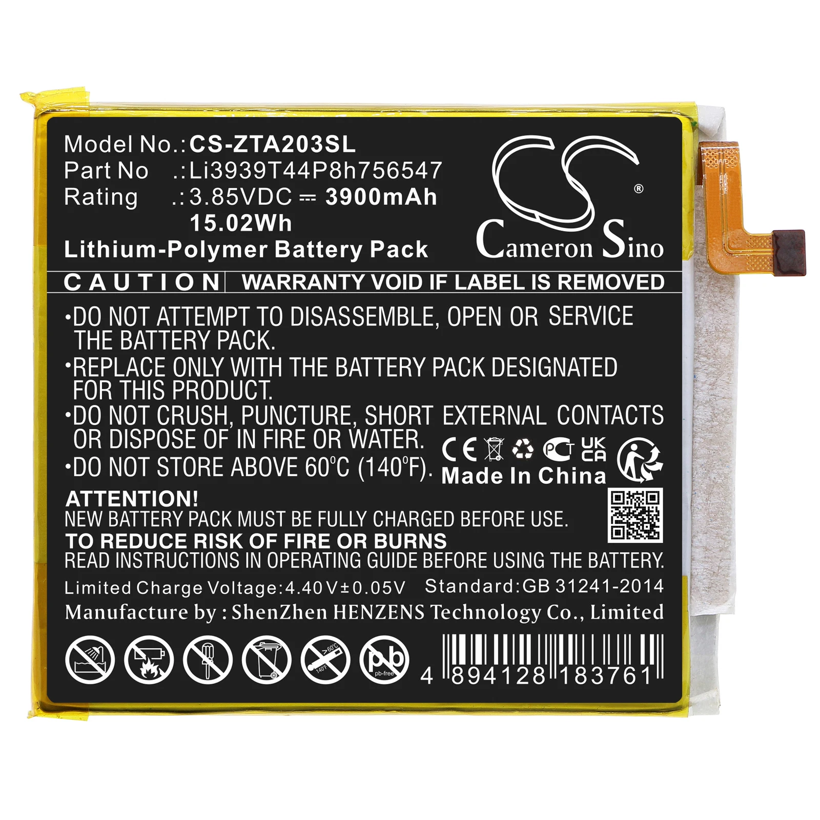 Li-Polymer Mobile, SmartPhone Battery for ZTE,3.85v,3900mAh,Axon 10 Pro,A2020,A2020N2,Axon 10 Pro 5G,Li3939T44P8h756547