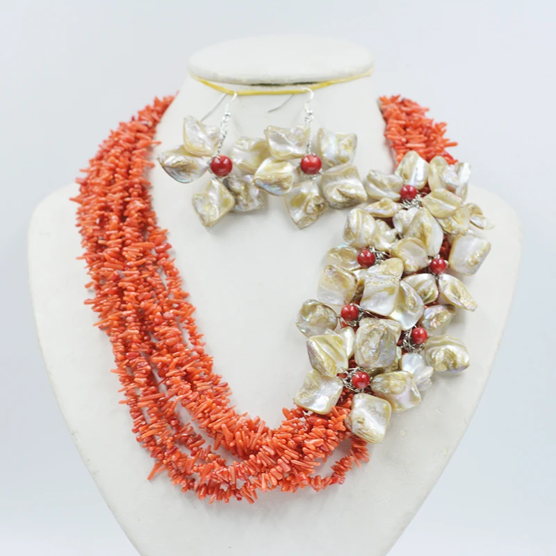 Afrikanische 8-reihige Blumen-Halskette mit gelben Korallenperlen, 55,9 cm Image