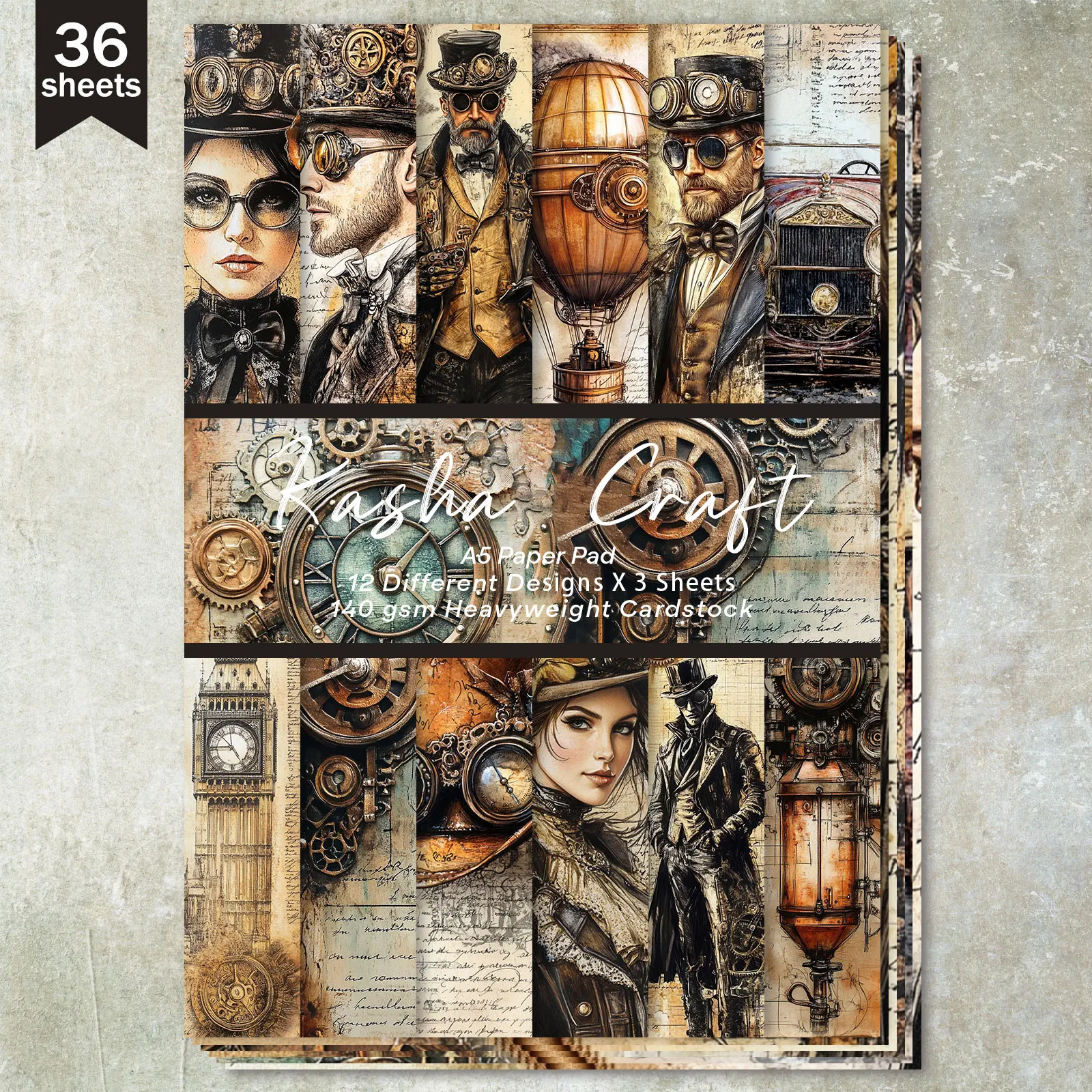 36 feuilles A5 (personnages Steampunk américains), papier fin à découper pour journal intime, Magazine poubelle, fond de carte de vœux