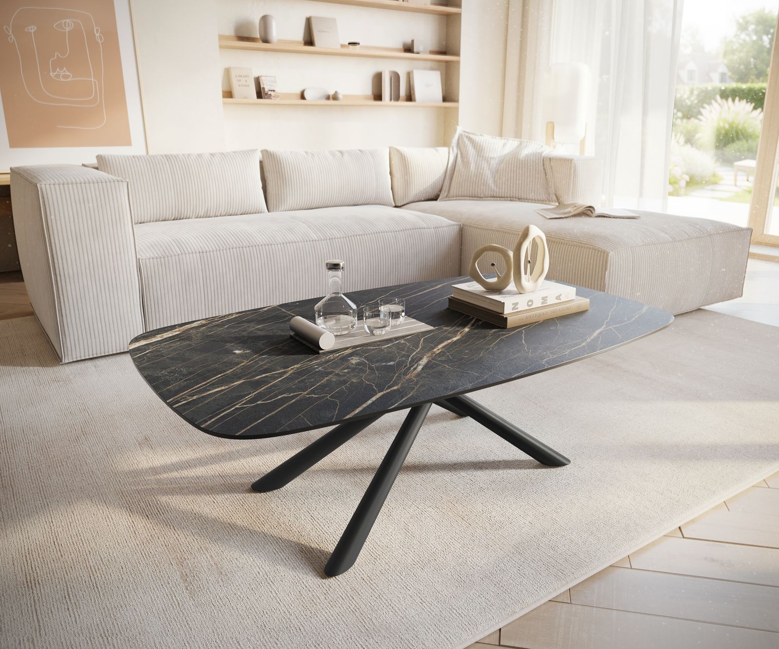 DELIFE Couchtisch Edge Boot 120x70 cm Keramik Laminam® Noir Desir Braun Sarity Metall Schwarz, Couchtische Image