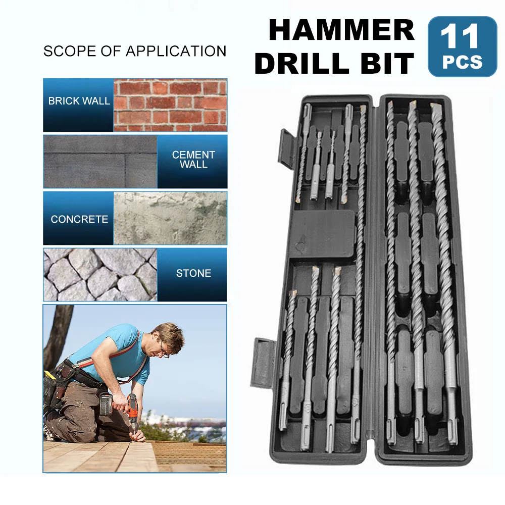 11 pz/set 40Cr Strumenti Punta da trapano in acciaio al carbonio YG8 Punta in metallo duro Kit di punte da trapano per muratura Blocco di cemento Strumento di perforazione di pietra di mattoni