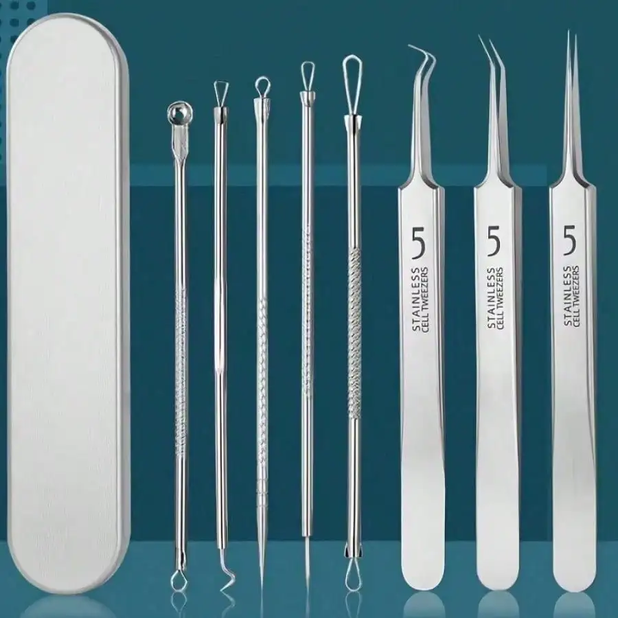 Kit di strumenti per la rimozione di punti neri in acciaio inossidabile 1/3/8 pezzi, clip per punti neri, pinzette, rimozione di punti neri per il viso di bellezza, strumento per ago per l'acne