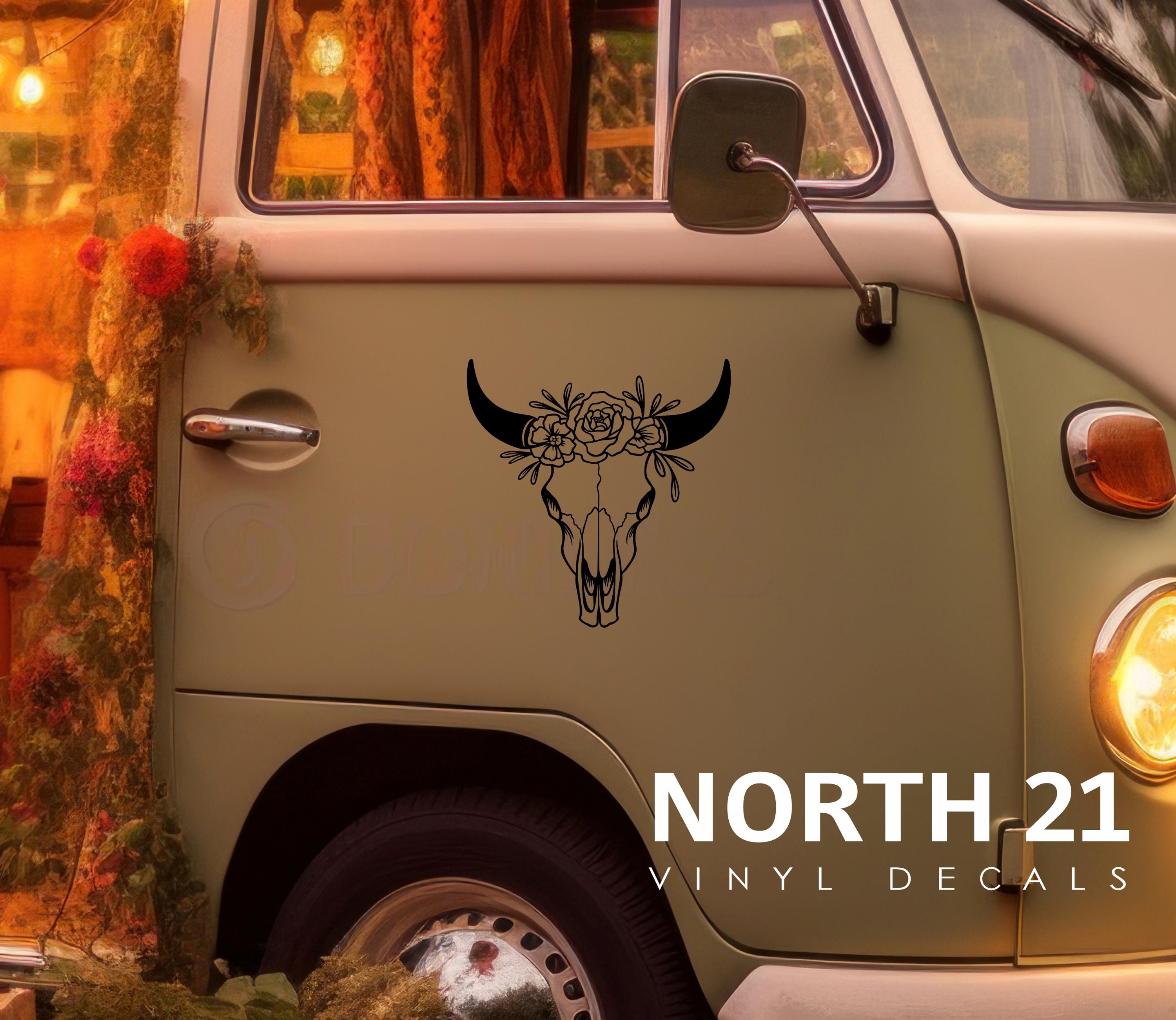 Adesivo per auto con teschio di mucca boho - Adesivo in vinile floreale western - Adesivo per finestrino auto boho - Adesivo cowgirl - Adesivo teschio