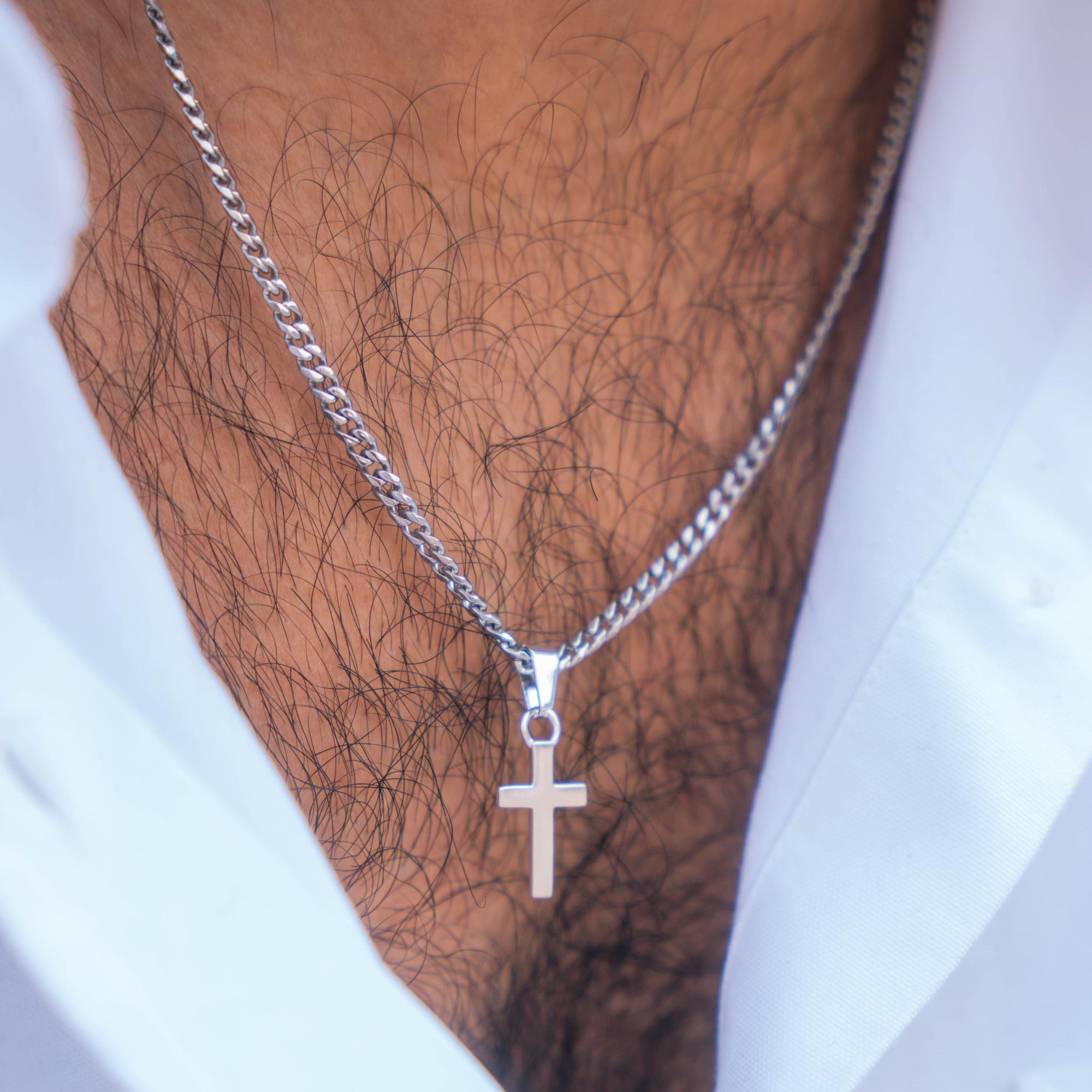 Collana con croce da uomo - Collana con ciondolo a croce in argento sterling 925 per uomo - Ciondolo a croce semplice - Collana con ciondolo a croce p