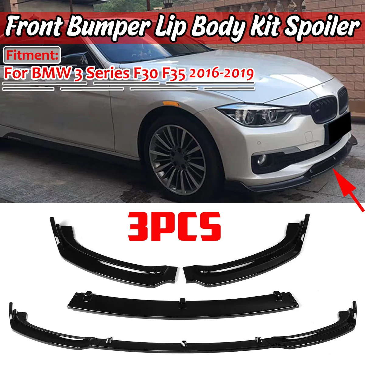 F30 F35 3 pz Auto Paraurti Anteriore Lip Deflettore Labbra Splitter Lip Body Kit Spoiler Diffusore Guard Per BMW Serie 3 F30 F35 2016-2019