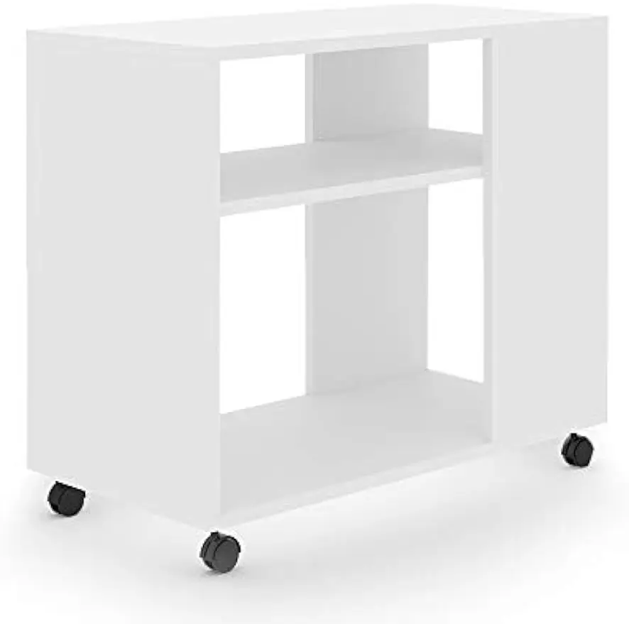 Couchtisch Rolli, Beistelltisch auf Rollen, Weiß, 70 x 35 cm