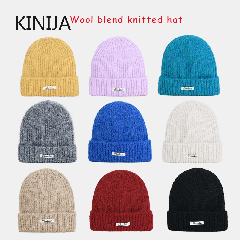 Neue Slouchy Hüte Wolle Gestrickte Beanie Hüte Herbst Kappe Y2K Warme Mütze für Frauen Einfarbig Winter Zubehör Mädchen Hüte Geschenk Image