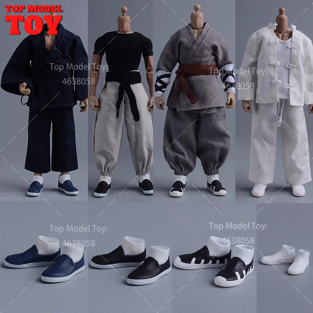 Maßstab 1:12 Vintage Kung Fu Schuhe T-shirt Hosen Anzug Kleidung Modell für 6'' Romankey Männliche Soldaten Action Figur Körper Puppen spielzeug