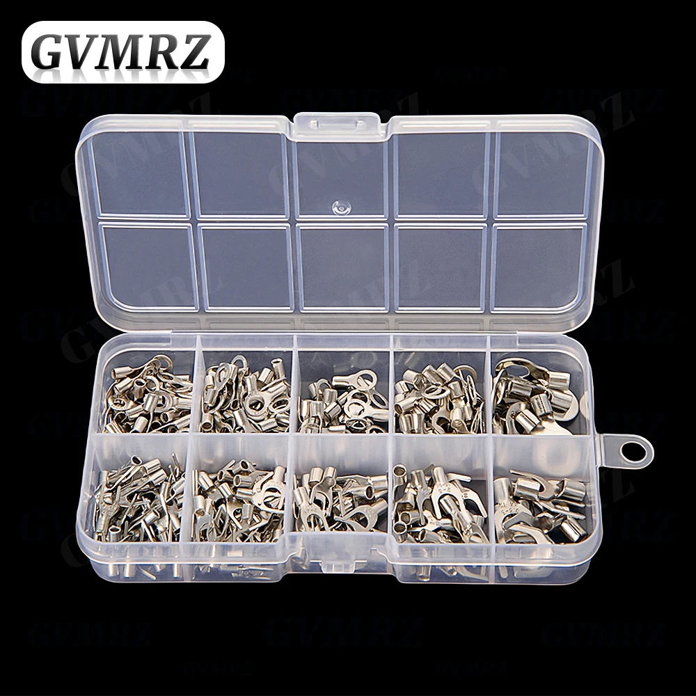 320-teiliges Crimp-Anschlussklemmen-Set für nicht isolierte Kupferdraht, Ring- und Gabel-U-förmige O-förmige kaltgepresste blanke Anschlüsse Image