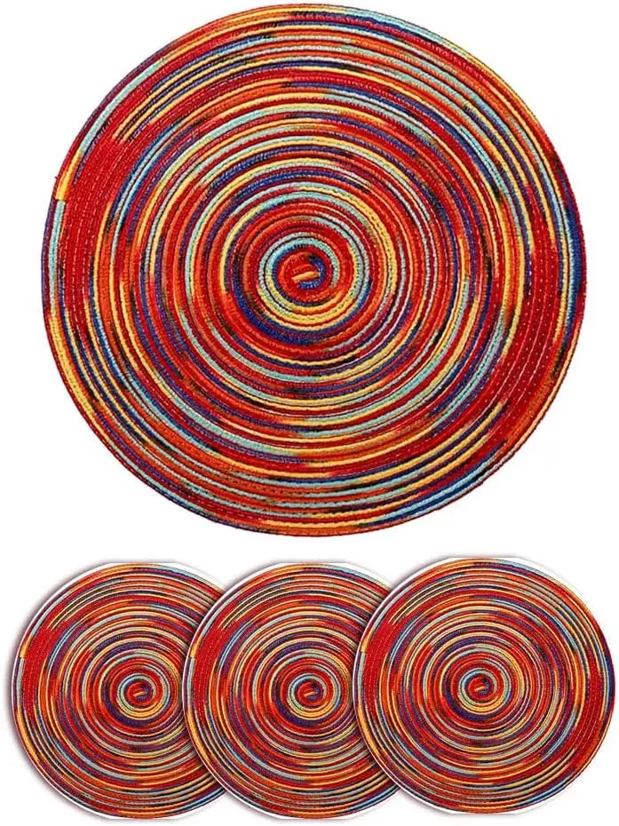 4-teilige runde Untersetzer, gewebt, hochtemperaturbeständig, rutschfeste Tischuntersetzer, geeignet für Grill, Weihnachtsfeier usw. Image