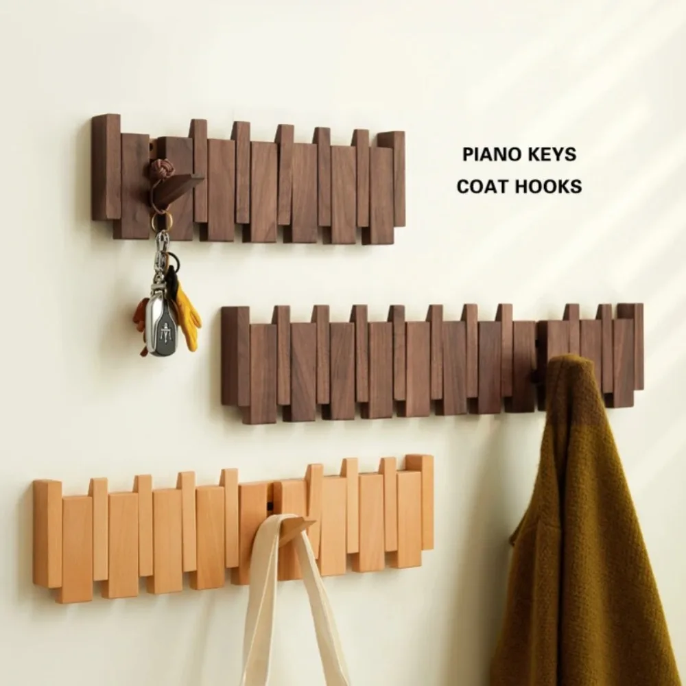 Neue Wandgarderobe aus Holz, hochwertig, mit 8 Haken, Klaviertasten, Hüte, Organizer, langlebig, Kunst, Kleiderhaken, Schlüssel