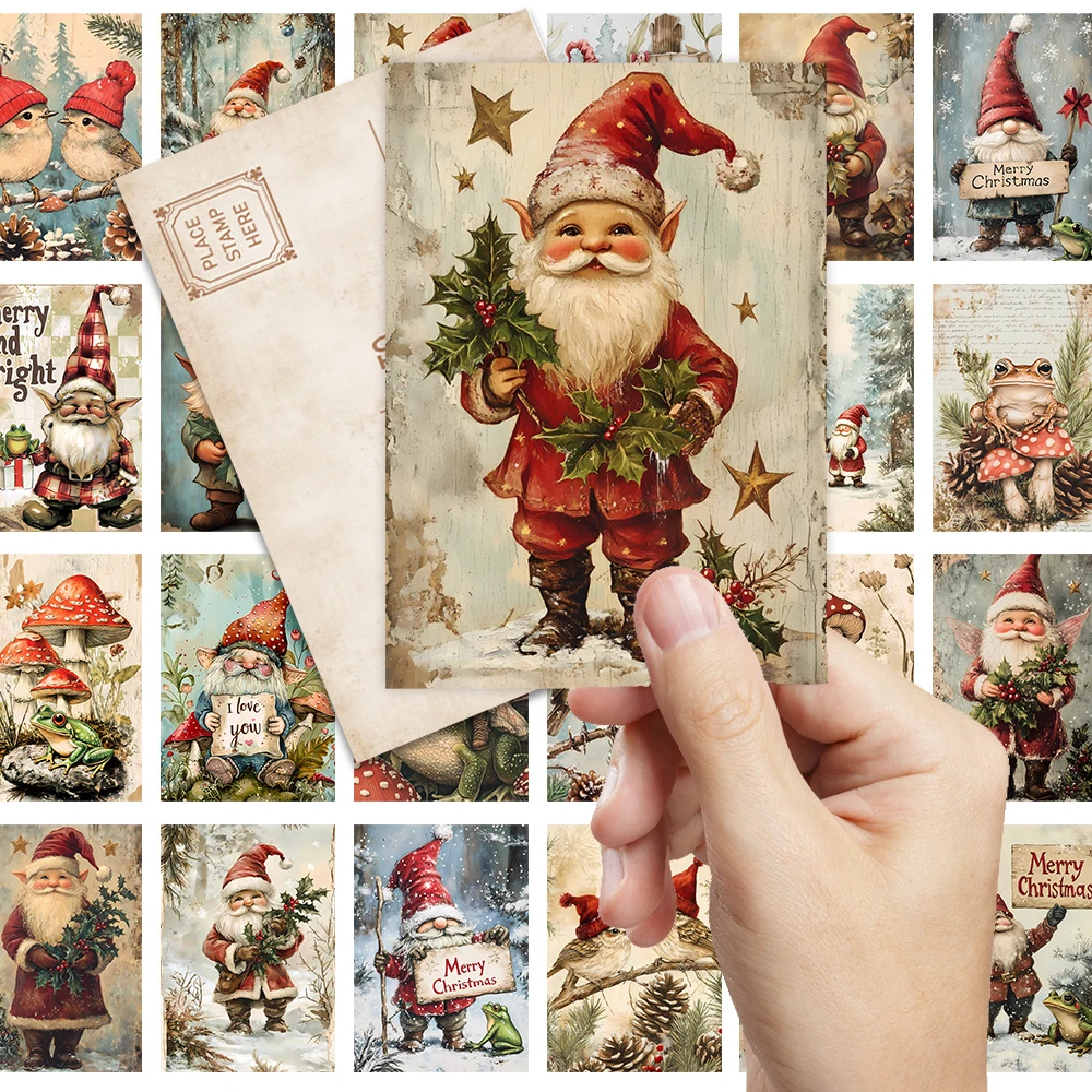 32pcs, Christmas gnome postcard, cute and retro, birthday/anniversary gift, collectible, suitable for gift-giving, can be mailed