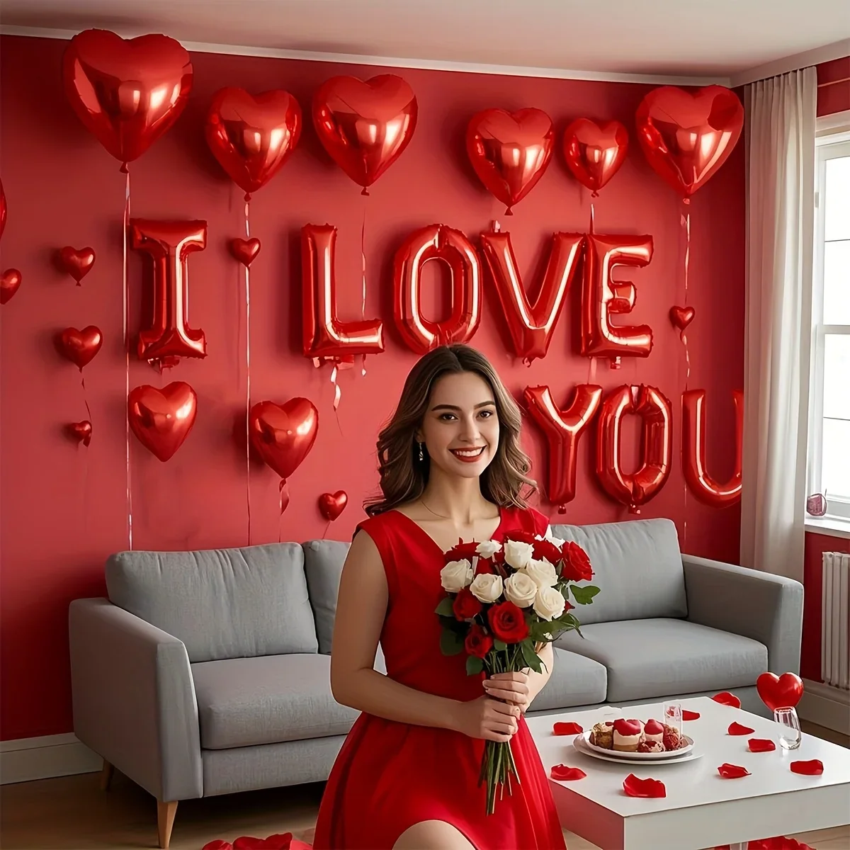 17 TEILE/SATZ Rote Herz Mylar Folienballons mit I LOVE YOU Aufdruck, Valentinstag Brautparty Vorschlag Hochzeit Party Dekorationen Image