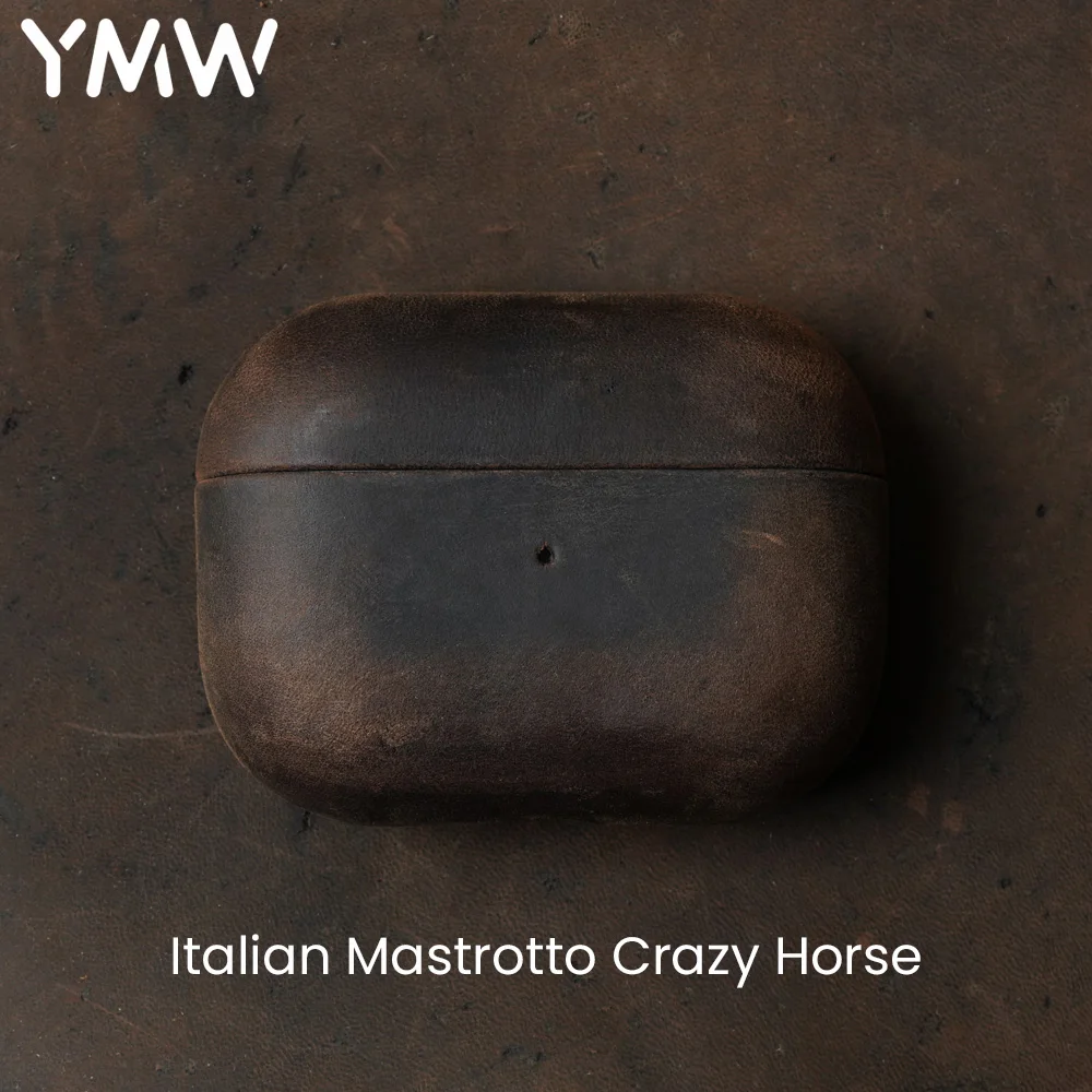Italienische Crazy Horse-Echtledertasche für AirPods Pro 3 und 2 Luxushüllen, kabellose Bluetooth-Headset-Abdeckung Image