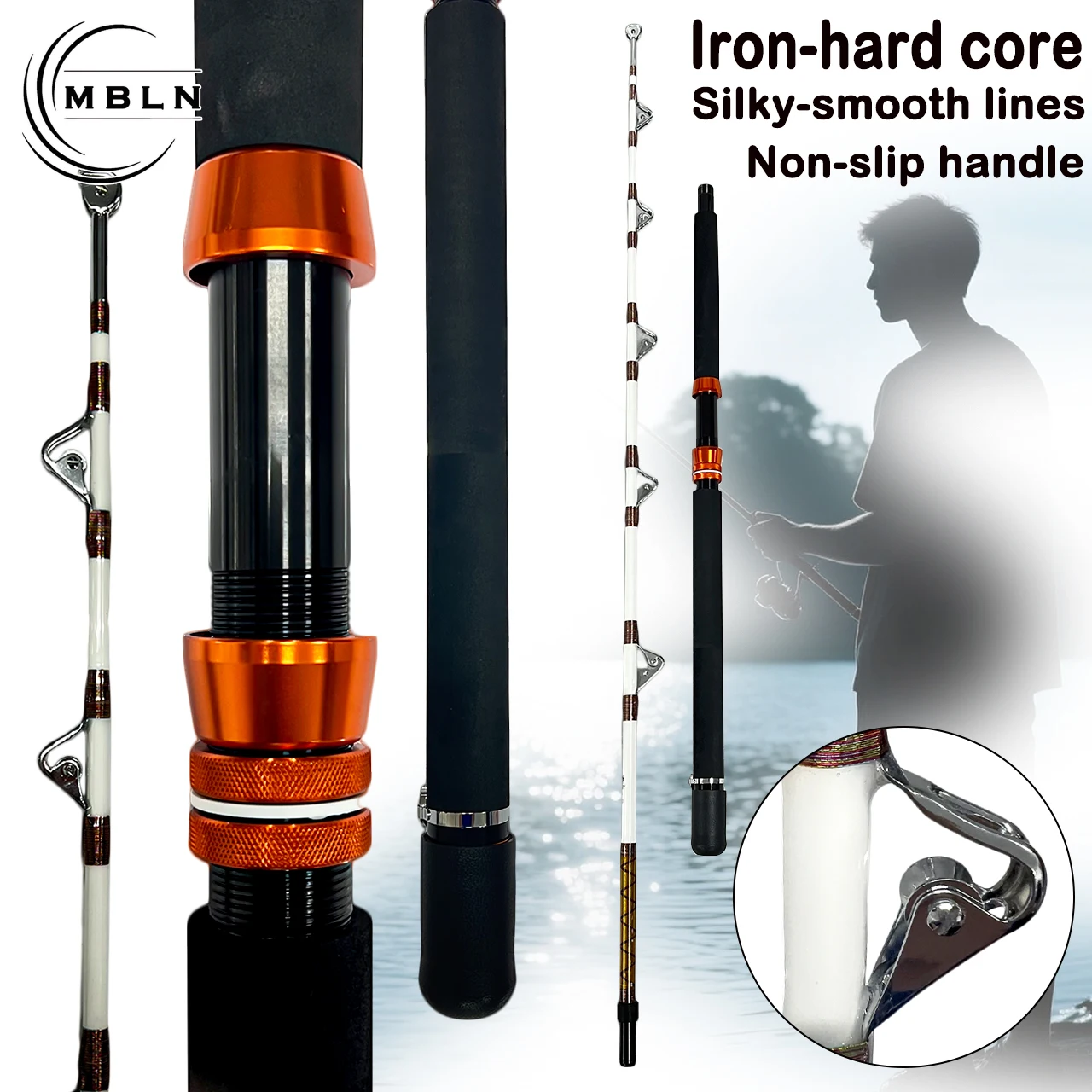1 x MBLN-Boot- und Trolling-Stange, 1,6 m/1,8 m robustes Plug-in, Vollmetall-Rollensitz, hochglatte Führungen (Metallschienen-Design) Image