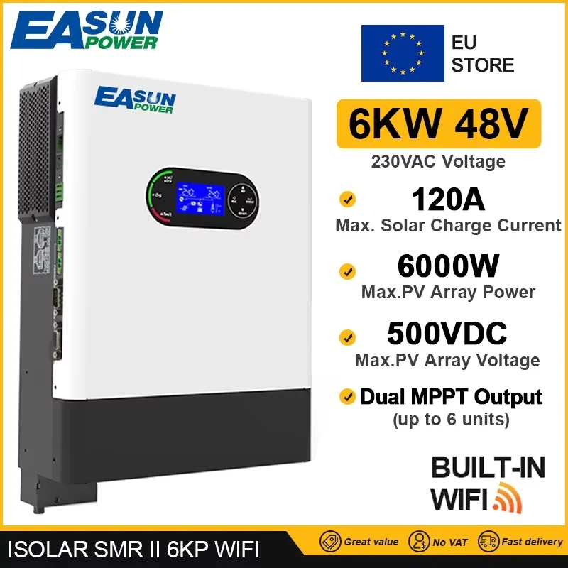 Easun 6000w 48v Ein/Aus-Netz-Hybrid-Wechsel richter reines Sinus-Solar ladegerät 2 Ausgang MPT 120a Batterie 50/60Hz parallel zu WLAN Image