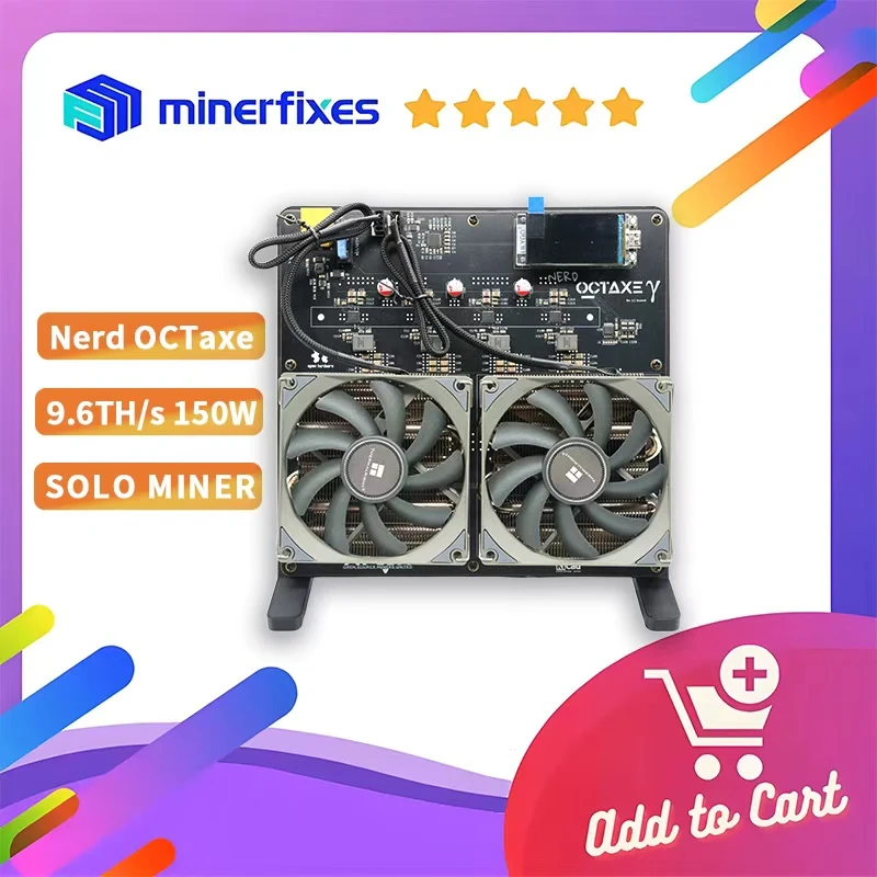 100 % neue Bitaxe NerdOCTAxe Dual-Lüfter Luftkühlung 9,6 Th/s 150 W Mini Bitcoin BCH Asic Mining-Maschine mit Netzteil Nerdaxe Minerfixes Image