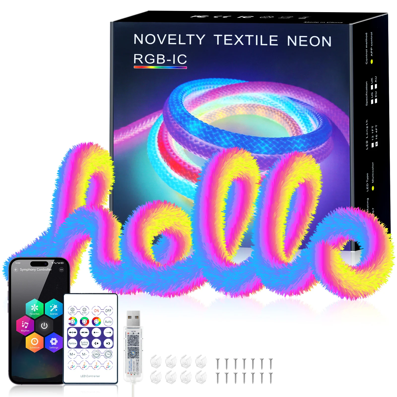 360 rundes Samtgefühl WS2812B RGB-Neon-Lichtschlauch, 5 V, USB-betriebener LED-Streifen, 24 Tasten, Bluetooth-Fernbedienung, adressierbare Heimdekoration, IP67