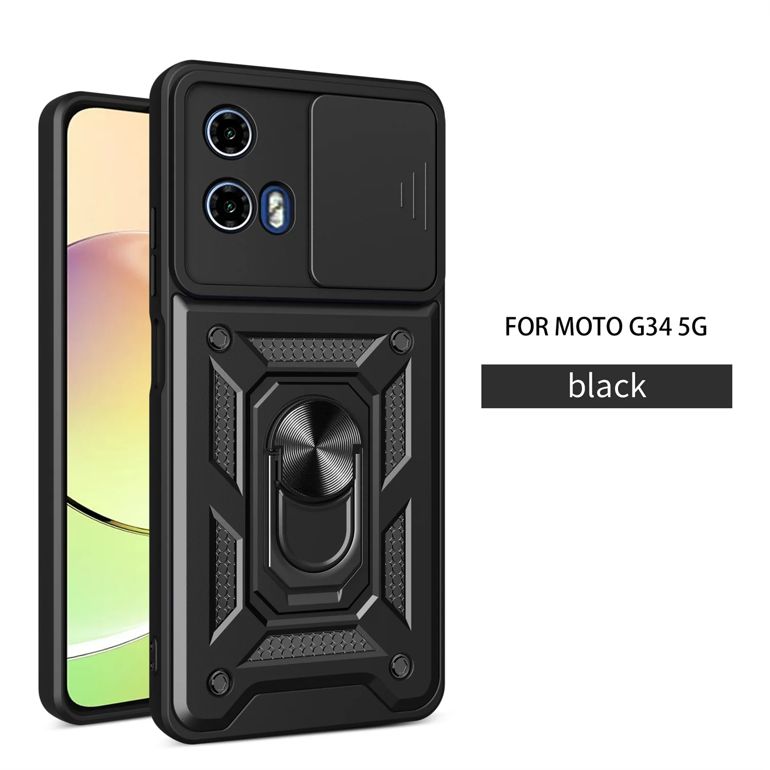 Magnetische Halter Stehen Rutsche Kamera Objektiv Abdeckung Anti-Fall Halterung Shell Für Motorola Moto G34 5G Fall Ring rüstung Image
