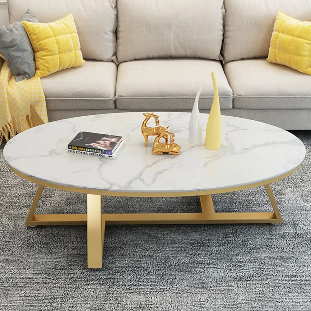Ovale Couchtische für das Wohnzimmer, weiße, einfache Beine, Metallboden, Hotel, moderne Couchtische, Design, großes Mesa Centro Home Decor