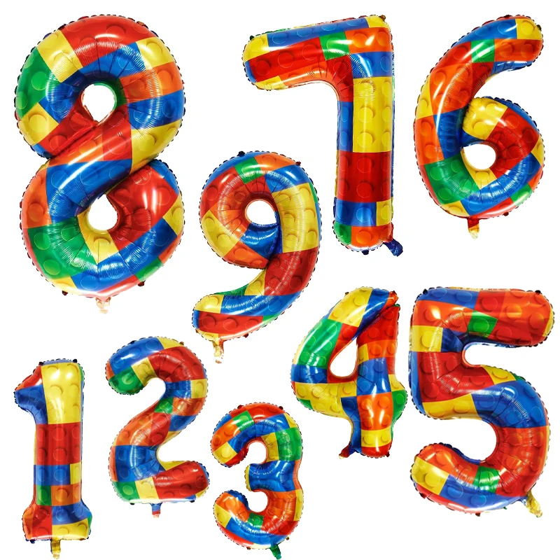 1PC 32 zoll Baustein Anzahl Ballons Block Latex Ballons für Bunte Blöcke Thema Geburtstag Party Baby Dusche Dekorationen Image