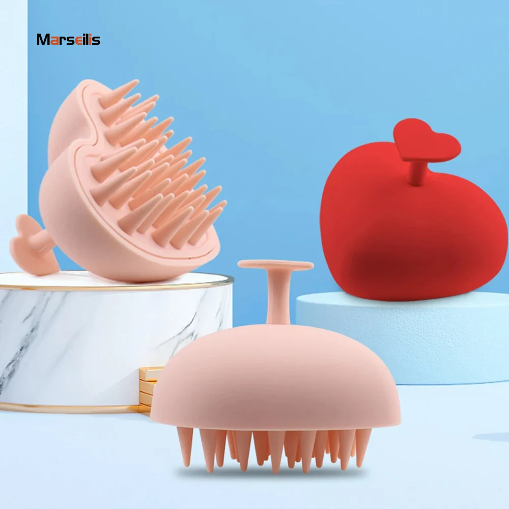 Weiche Silikon Haar Waschen 3D Neue Herz Silikon Shampoo Pinsel Haar Kopfhaut Massage Shampoo Trocken Nass Dual Verwenden für Salon Werkzeuge Image