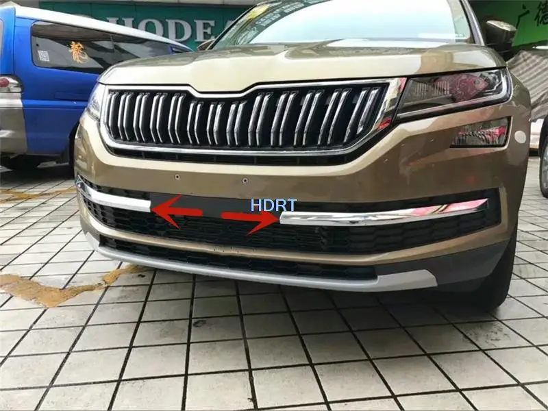 Vor Mitte Net Grille Schutz Dekoration Zubehör Racing Grill Aufkleber Trim Streifen Für Skoda Kodiaq 2017 + Auto Styling Image