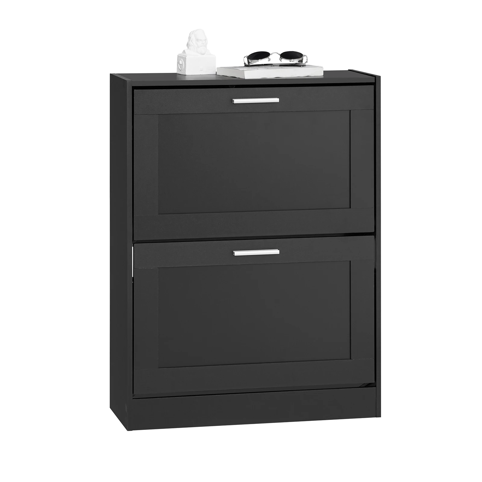 SoBuy FSR137-SCH Schuhkipper Schuhablage Schuhschrank mit 2 Klappen Schuhregal schmal Schuhkommode Schwarz BHT ca. 60x80x25cm