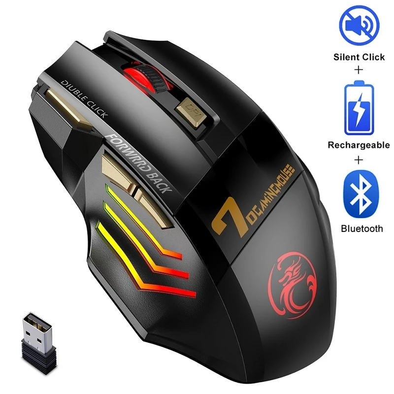 IMICE GW-X7 Kabellose Gaming-Maus, 3200 DPI, Bluetooth/2,4 G, 7 Tasten, wiederaufladbar, RGB-LED Image