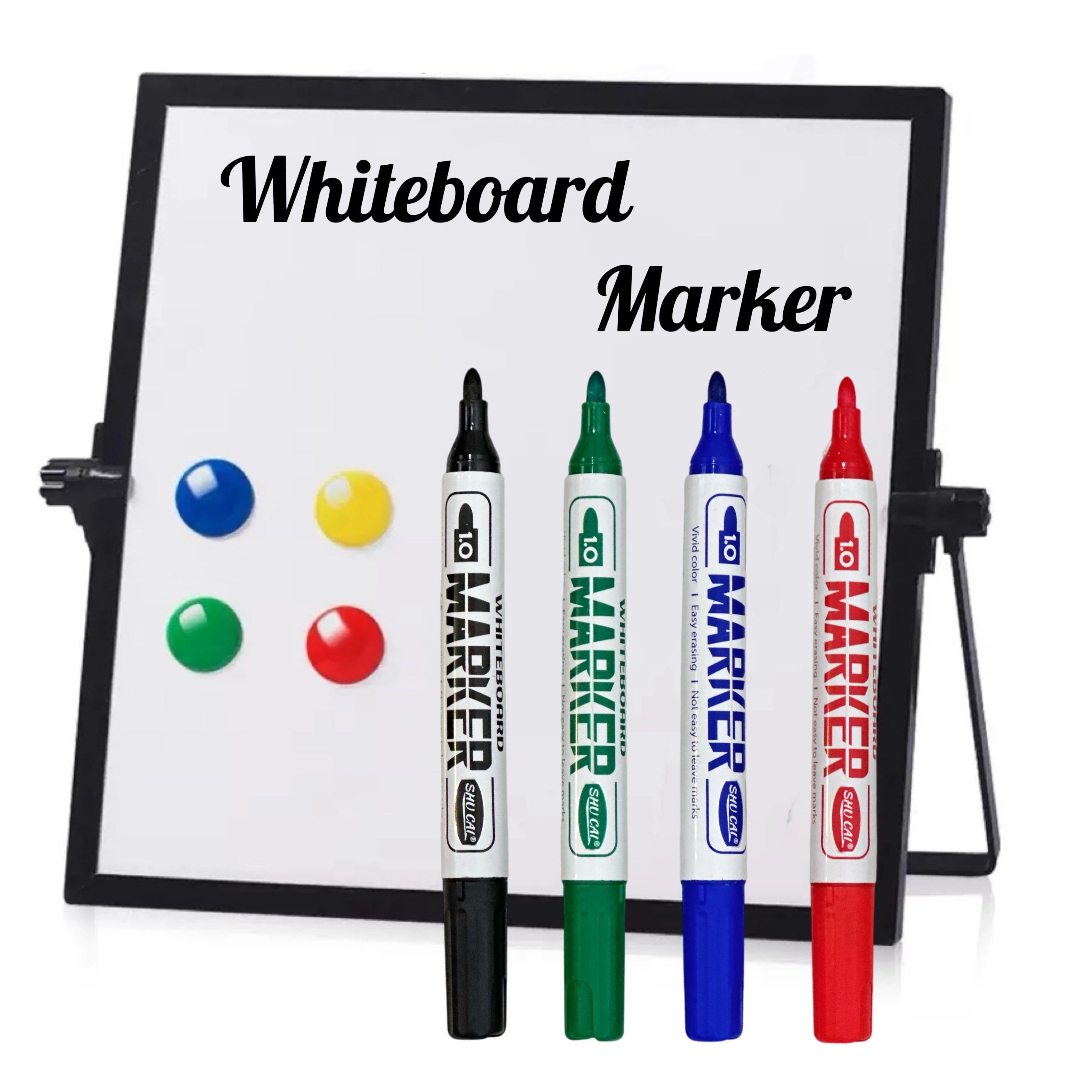 4-teiliges trocken abwischbares Whiteboard-Marker-Set – Rot, Blau, Schwarz, Grün – runde Spitze, leicht abwischbar, glatter Tintenfluss für das Klassenzimmer Image