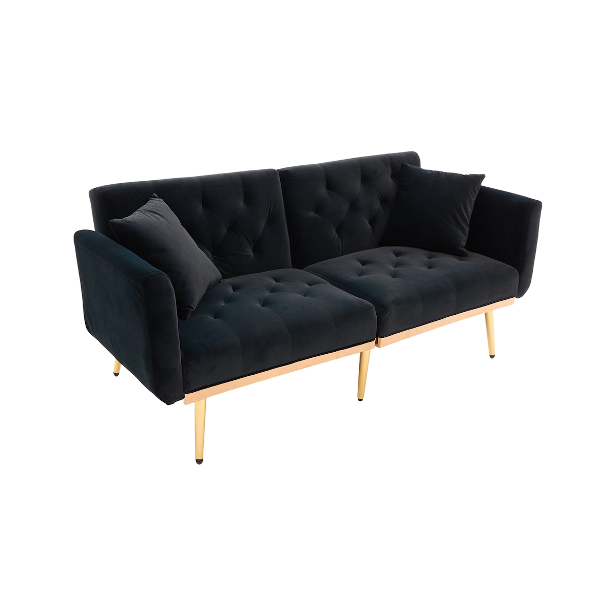 OKWISH Zweisitzer Sofa Schlafsofa mit 3-fach verstellbarer Rückenlehne, Velvet Bezug, Metallbeine, Kissen, platzsparend, Wohnzimmer,70×160cm Schwarz Image