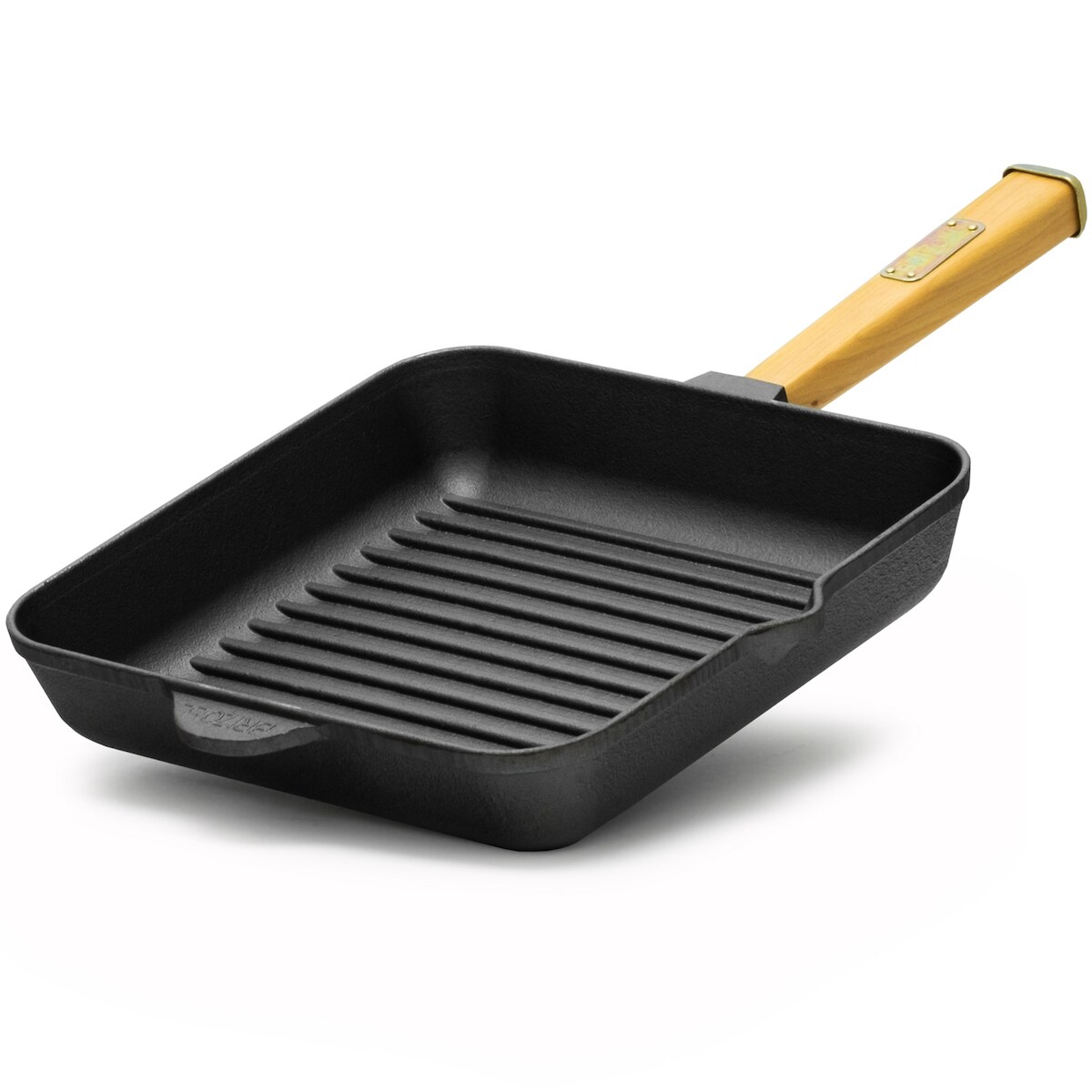 BRIZOLL Grillpfanne 26 cm Gusseisen Holzgriff Bratpfanne Pfanne Feuerpfanne Induktion Image