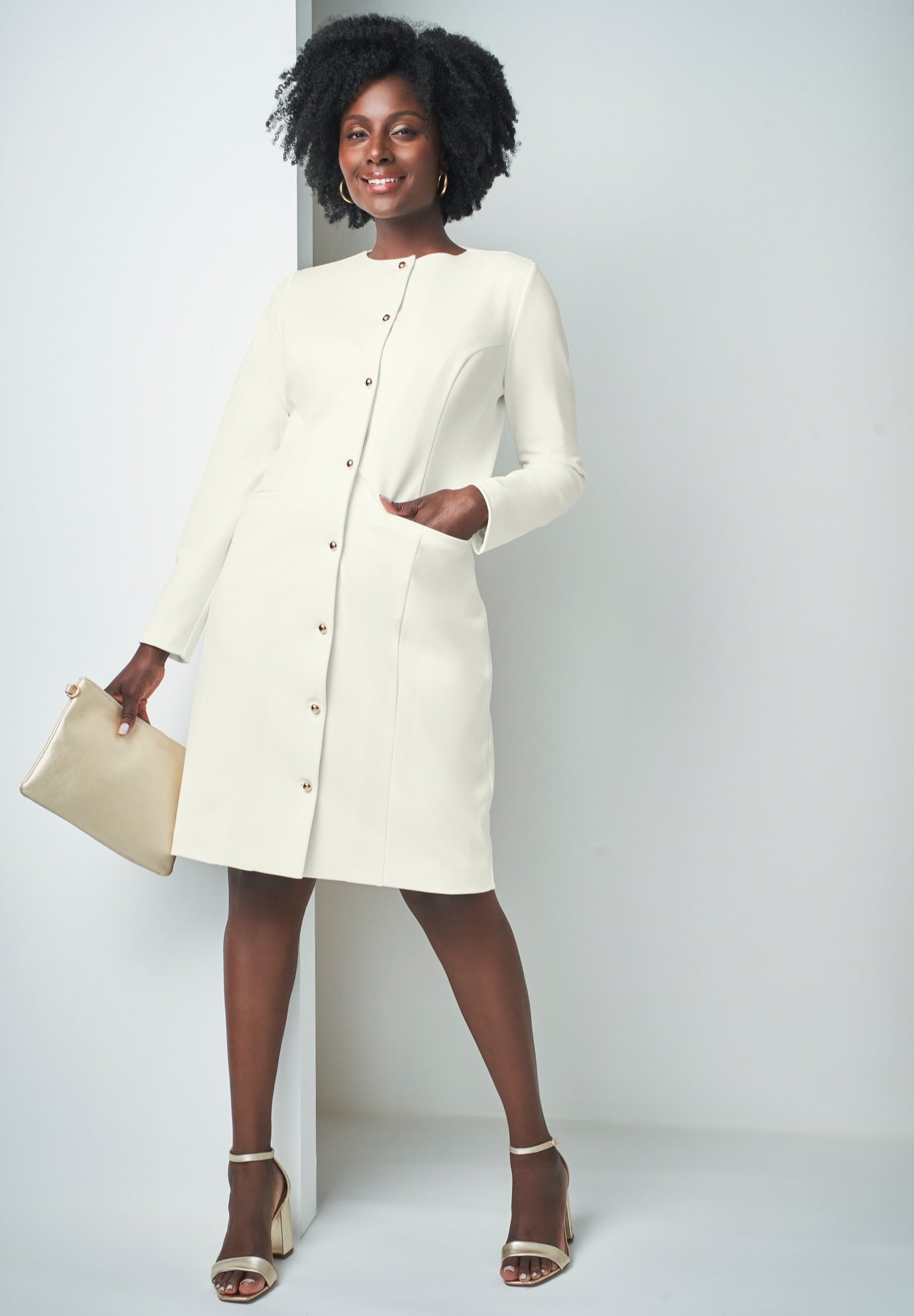 Plus Size Women's Single Breasted Jacket Dress by Jessica London in Ivory (Size 26 W)