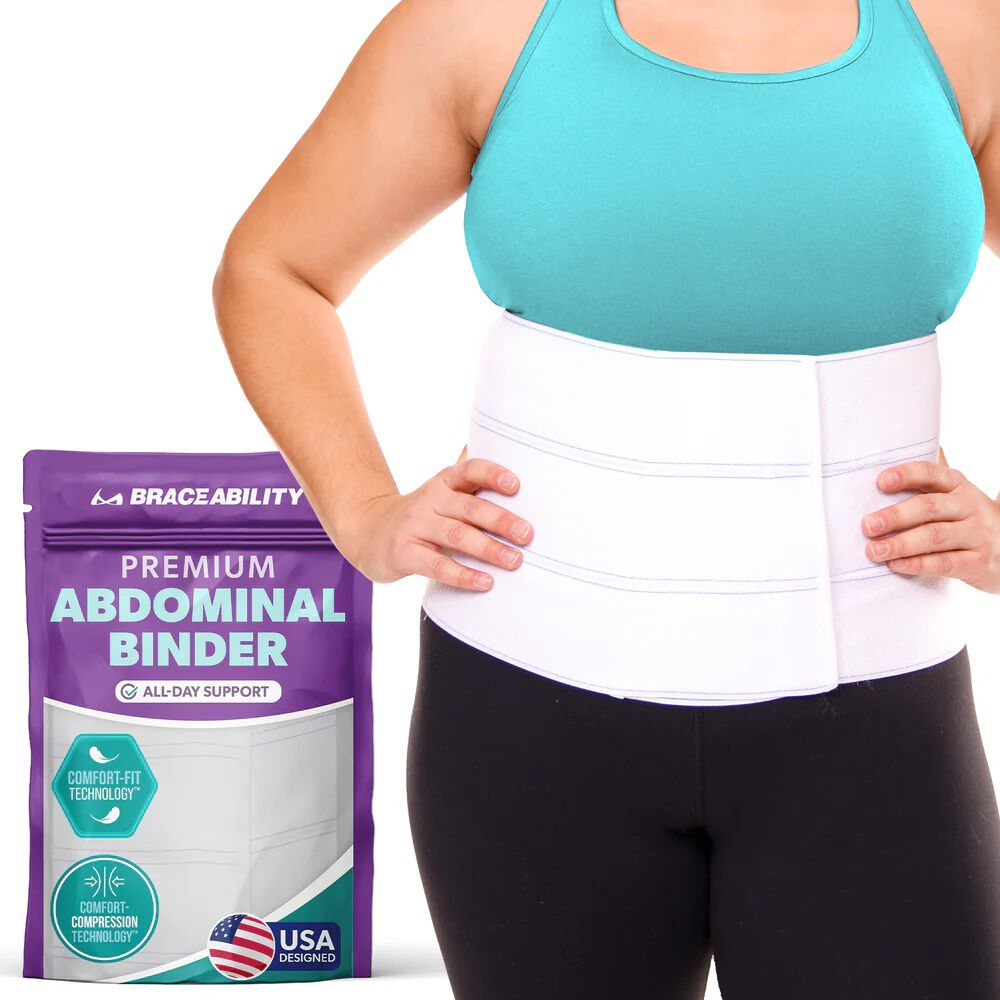 Men's Big & Tall Bariatric Surgery Abdominal Binder 9 Inch by BraceAbility in White (Size 3XL)