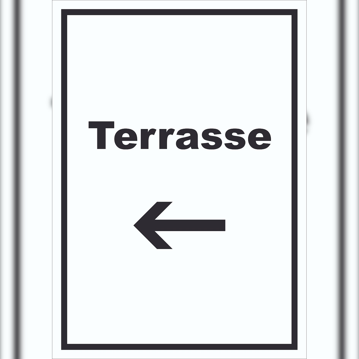 HB-Druck Terrasse Schild mit Text und Richtungspfeil links hochkant A5 Rückseite selbstklebend Image