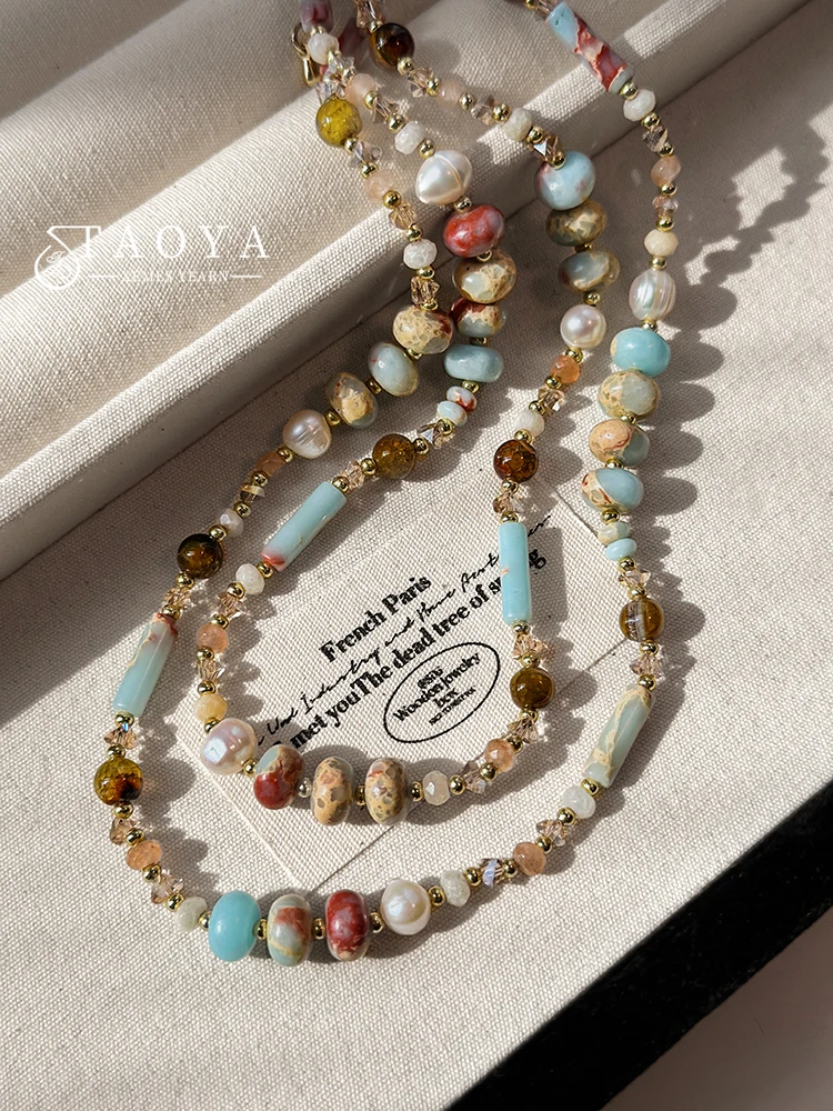 Collier rétro en perles Turquoise naturelles pour femmes, chaîne de couleur or, bijoux tendance, chaîne de clavicule de luxe, accessoires pour femmes, 2025