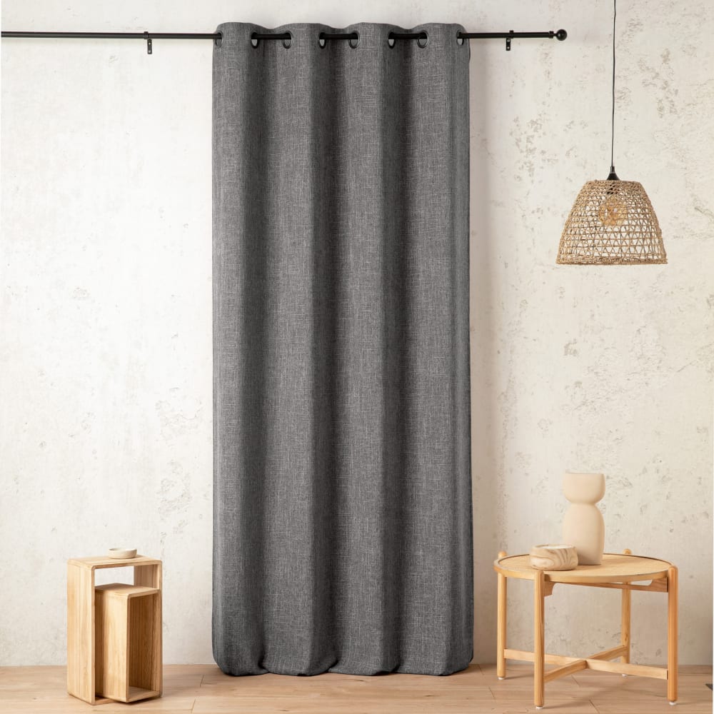 Rideau tamisant - effet lin authentique polyester gris 240 x 145