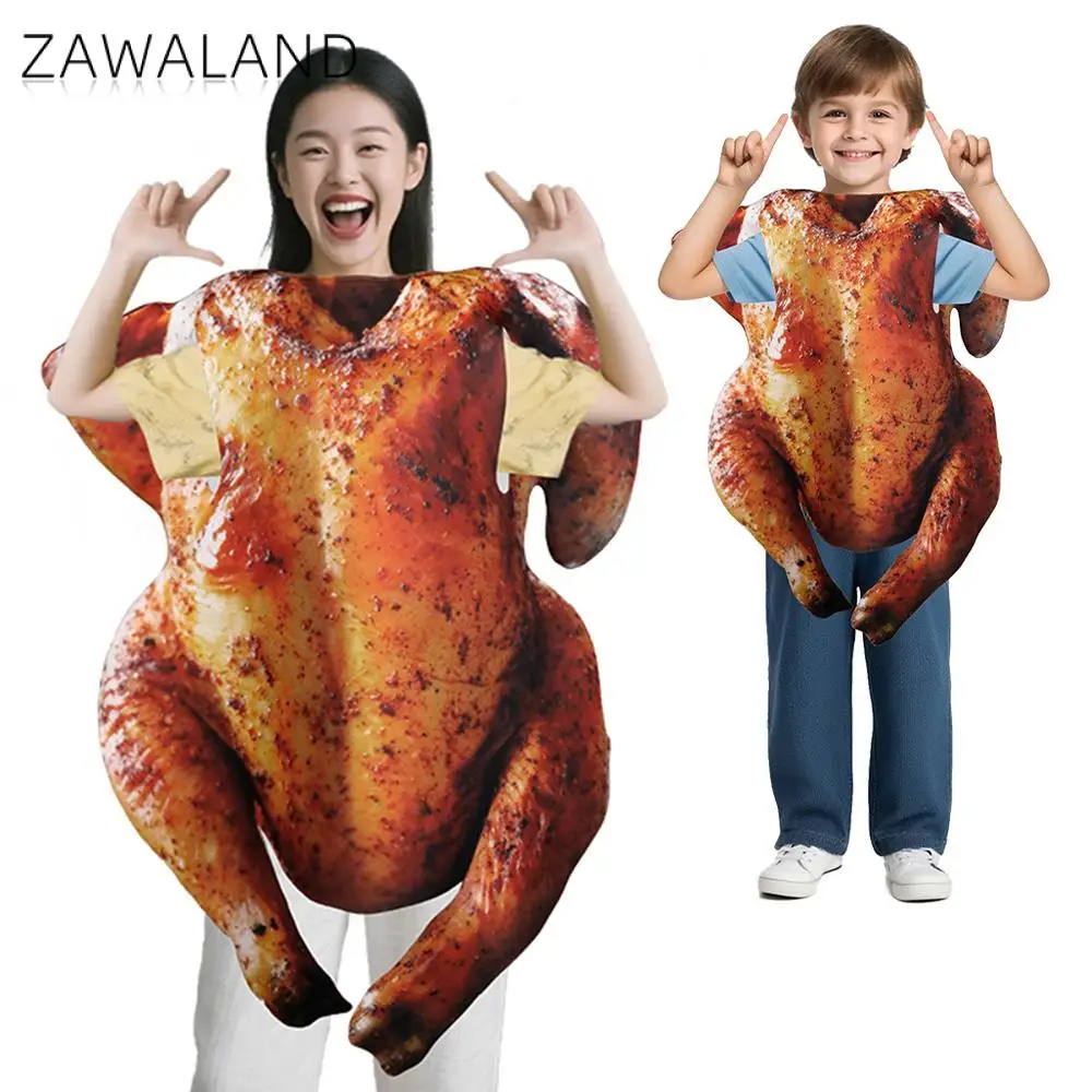 Zawaland Lustige geröstete Truthahn-Kostüme für Erwachsene und Kinder, Cosplay, Orleans-Huhn-Kleidung, Schwammanzug, Thanksgiving-Tag-Party-Outfit Image