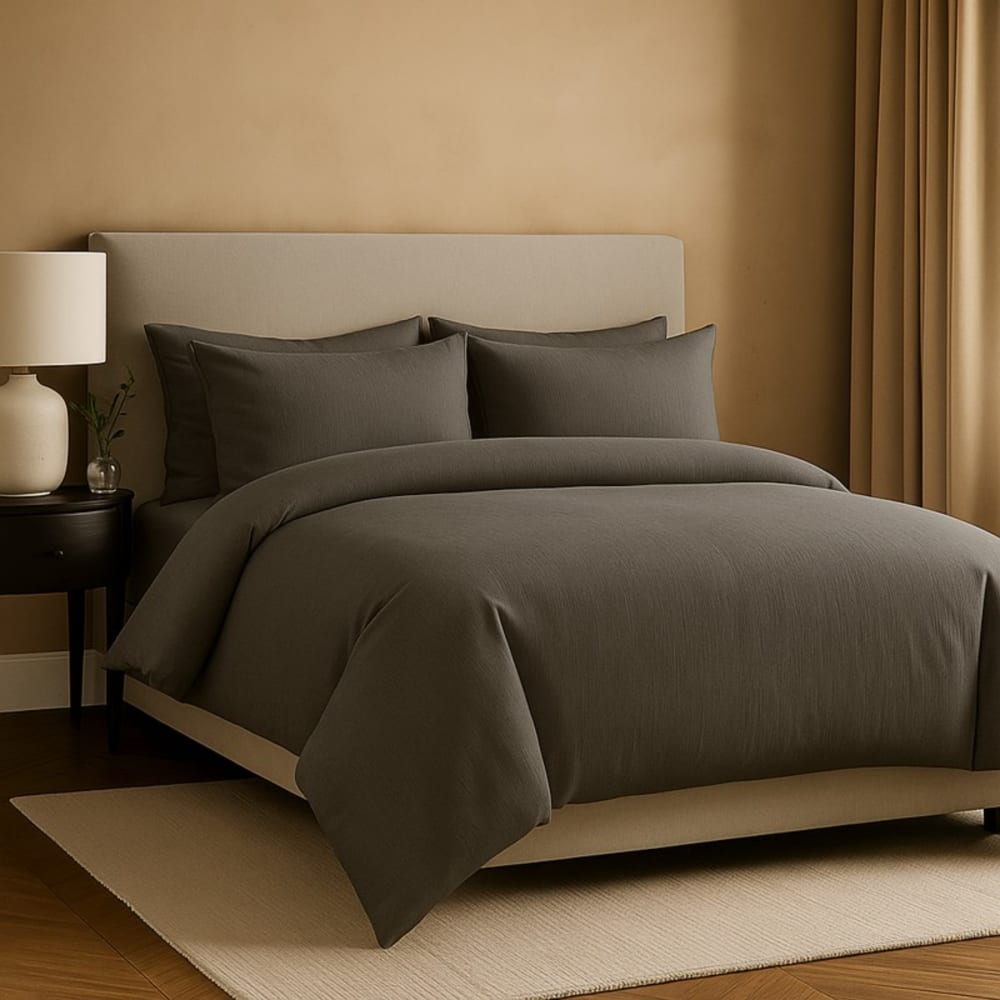 Parure 200x200 gris foncé drap 160x200 taies 60x60