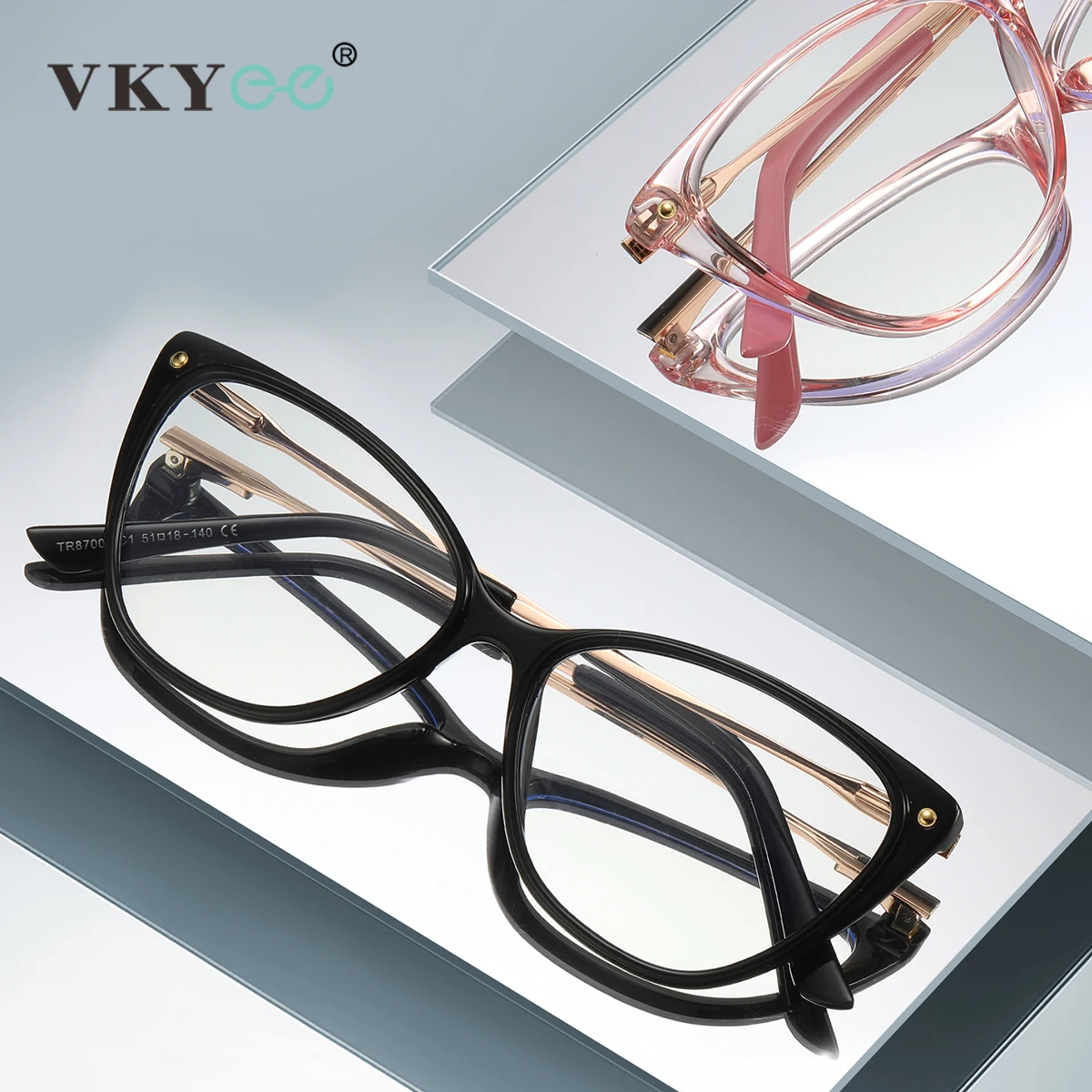 VICKY Neue einfache Schmetterlingsrahmen, personalisiertes Design, Anti-Blaulicht-Brille für Damen, anpassbar, verschreibungspflichtig 87008 Image