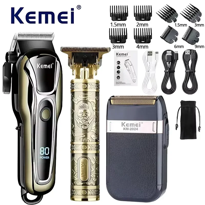 Kemei KM-PG1990A KM-T9 KM-2024 Professionelles Herren-Friseur-Set, Herren-Elektrorasierer, elektrischer Friseur-Haarschneider für Männer, Haarschneidemaschine Image