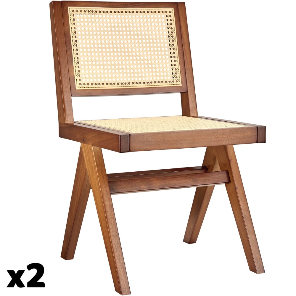 Lot 2 chaises en bois avec cannage viennois design boho chêne foncé