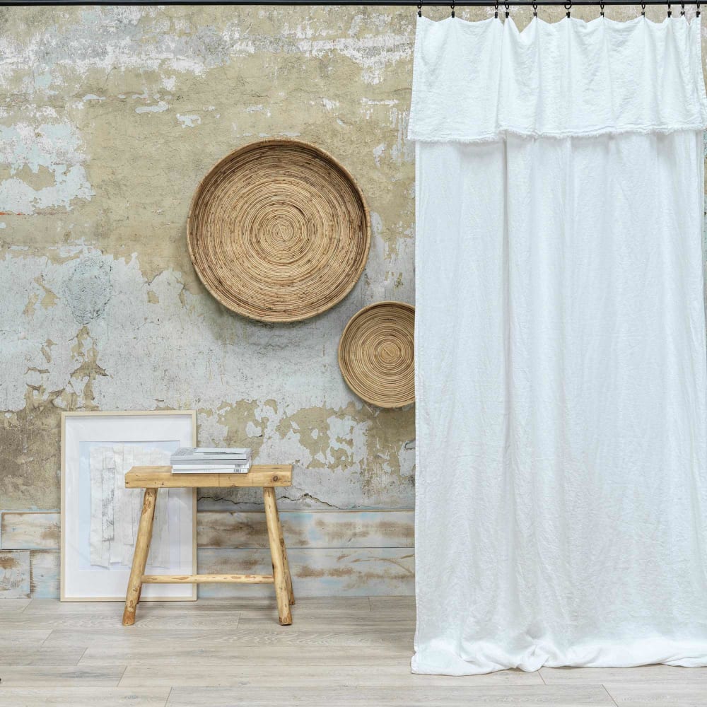 Rideau lin lavé éffiloché blanc 137x290 cm