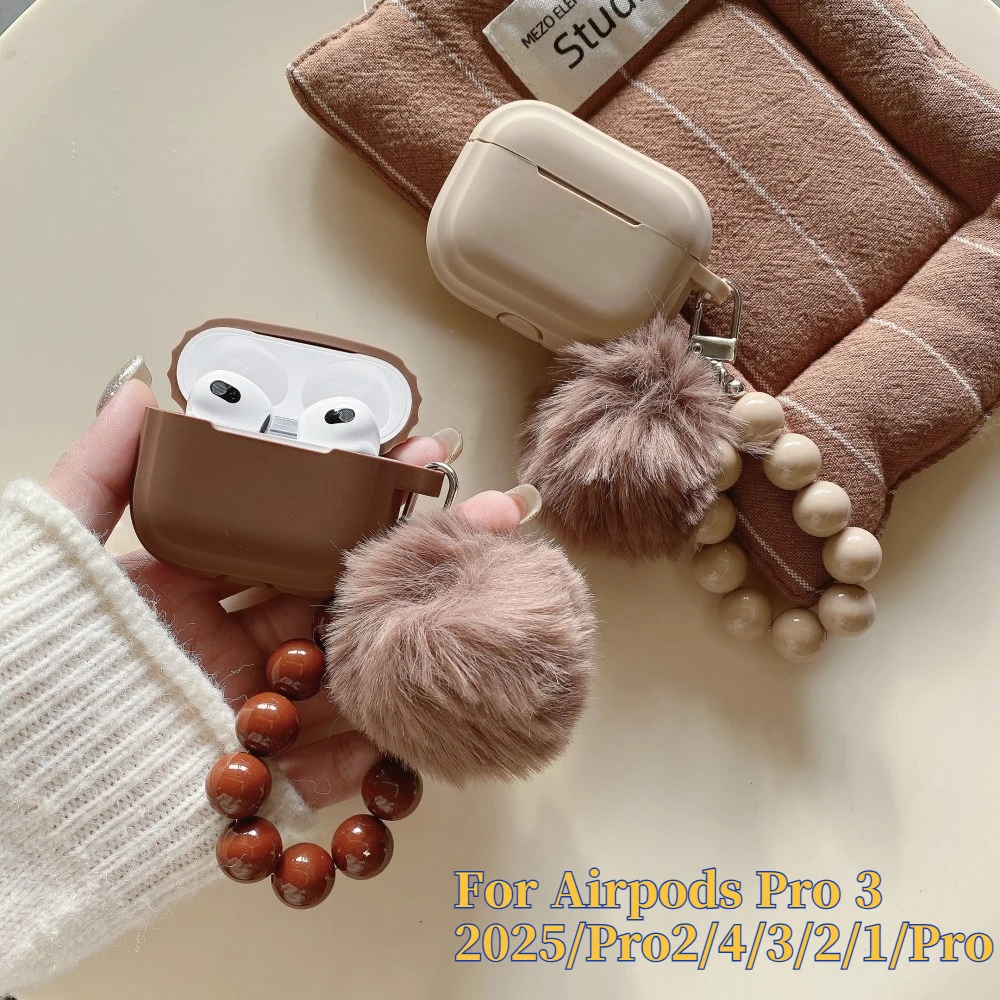 Tea Color Headset-Schutzhülle für AirPods Pro 3 Pro3 2025, Hülle für AirPods Pro 2 2nd Pro2 4 3 2 1 Hüllen mit Kugelperlenkette Image