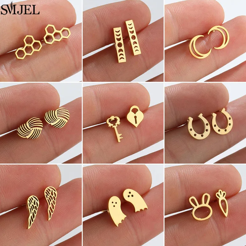 Minimalistische geometrische Ohrringe, goldfarben, Edelstahl, Ohrstecker für Mädchen, modische U-förmige Ohrringe, Flügel, Geister-Ohrschmuck Image