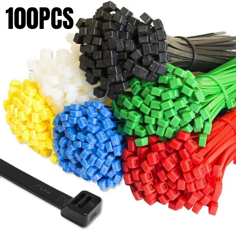 100 Stück/Beutel Kunststoff-Kabelbinder, selbstsichernde Nylon-Kabelbinder, mehrfarbige Nylon-Kabelbinder, abnehmbare Kabelbinder, 4 x 200 mm Image