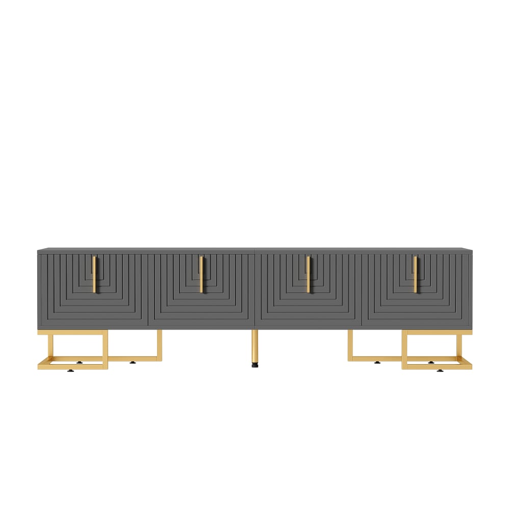 Meuble TV gris anthracite 4 portes poignets et pieds dorés