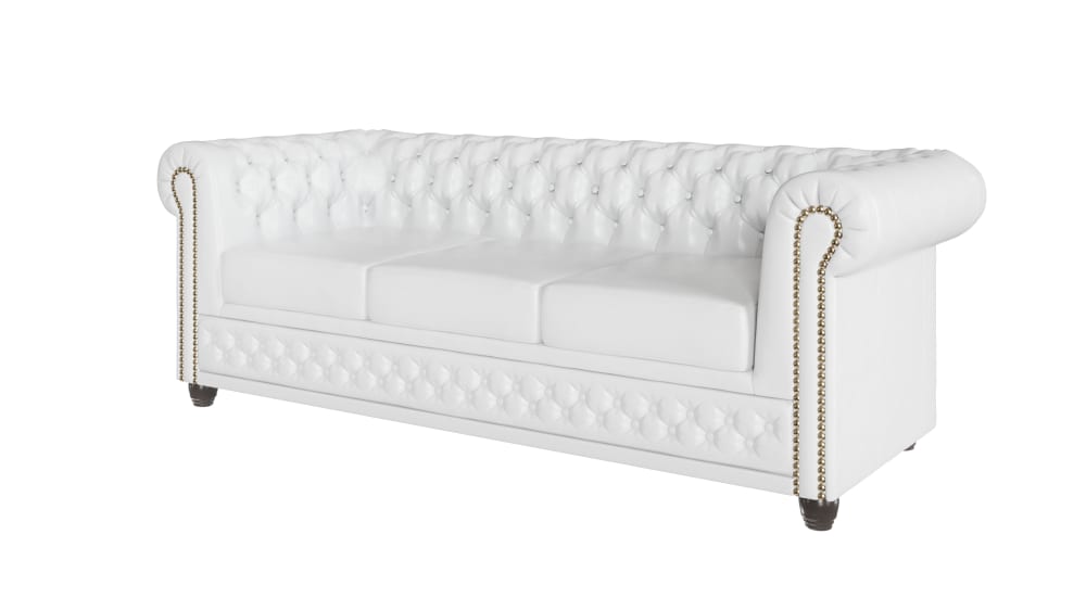 Ensemble de canapés Chesterfield 3+2+1, revêtement en cuir végan blanc