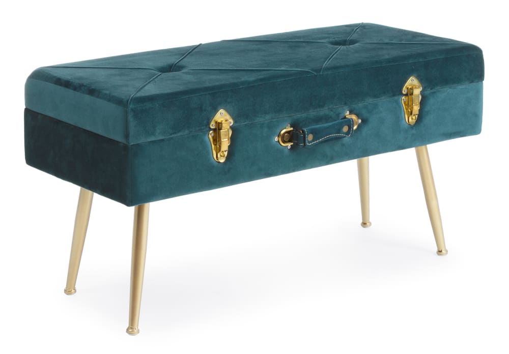 Banc coffre 80x34x42 cm en velours bleu et doré